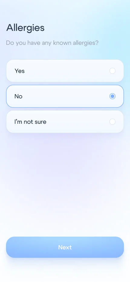 Onboarding screen 10: allergies