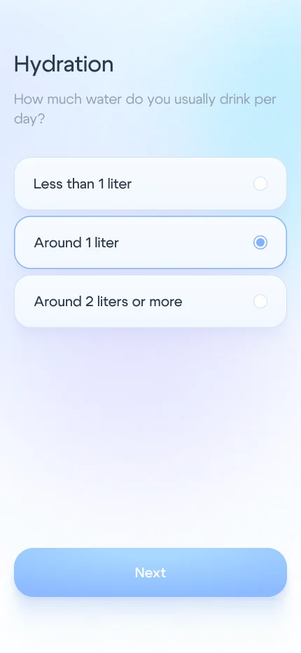 Onboarding screen 12: hydration