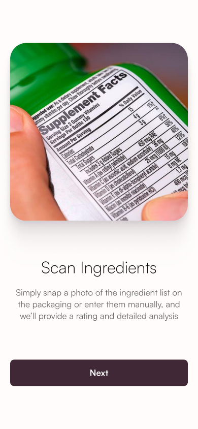 Onboarding explaining supplement label scanning